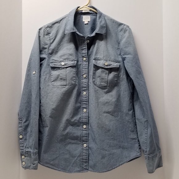 J. Crew Factory Perfect Fit Blue Chambray Long Sleeve Button Down Shirt - Picture 1 of 11